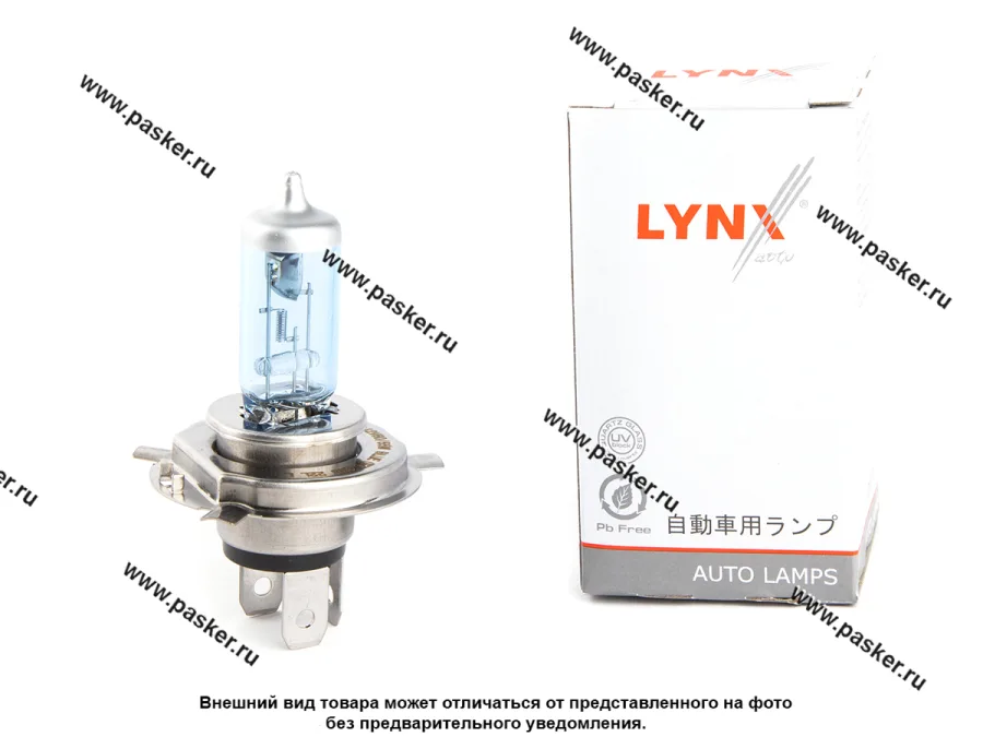 Лампа галоген 12V H4 60/55W P43T-38 SUPER WHITE LYNXauto L10460B