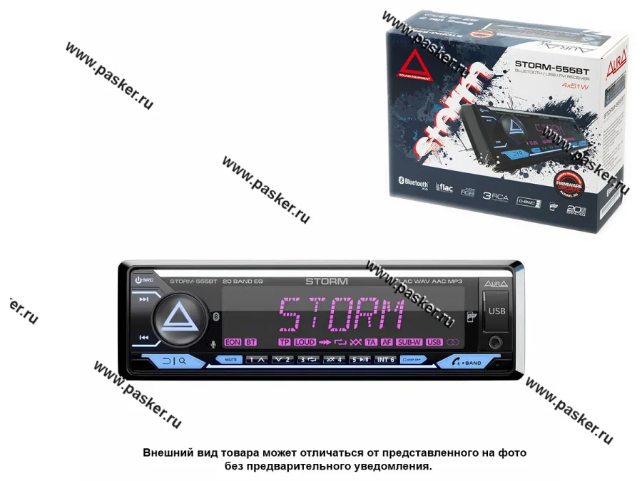 Автомагнитола AURA USB/Bluetooth/iOS/Android 4х51W STORM-555BT